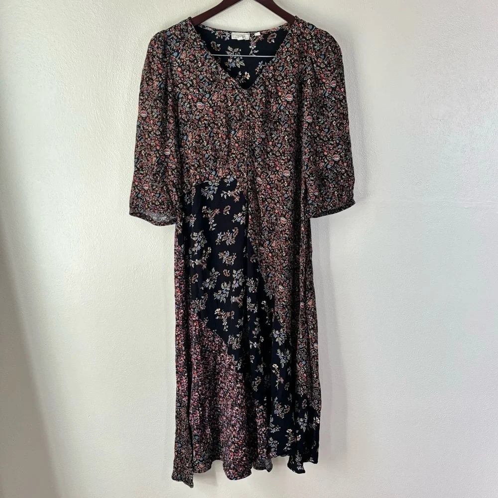 FatFace Multicolor Nate Craft Floral Print Puff Sleeve V-neck Midi Dress Size 12 - Picture 5 of 10